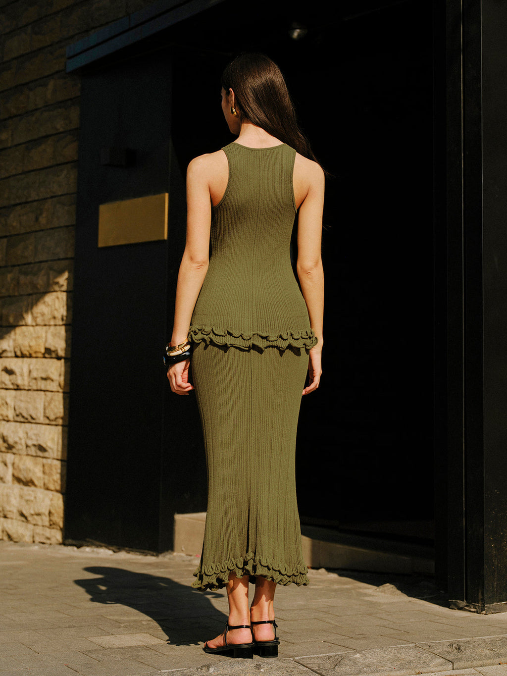 Lettuce Trim Sleeveless Knit Skirt Set