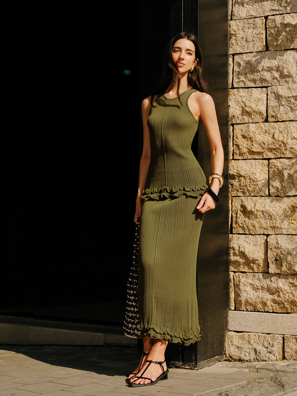 Lettuce Trim Sleeveless Knit Skirt Set