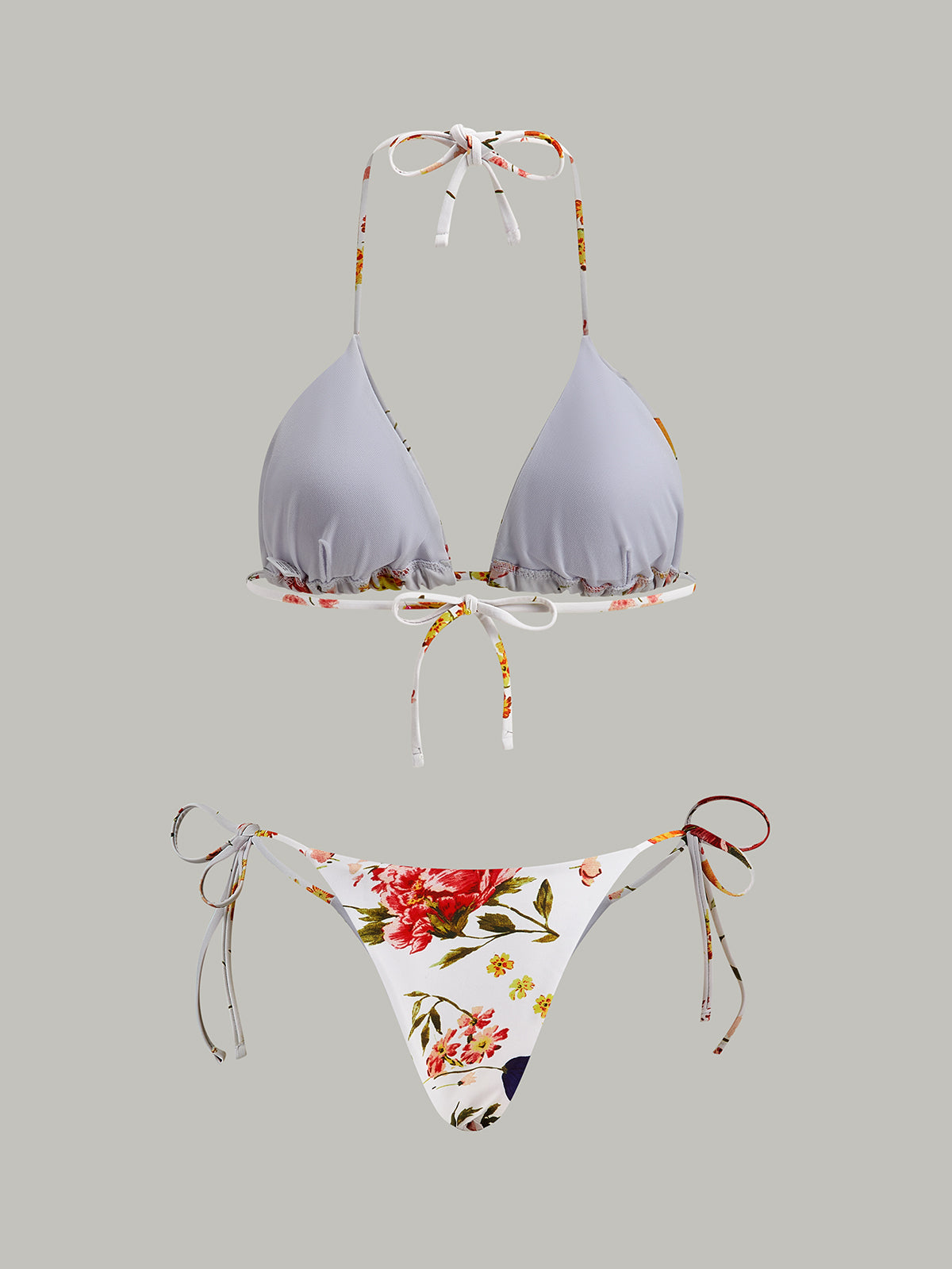 Bikini-Set mit Blumenmuster und Bindebändern 