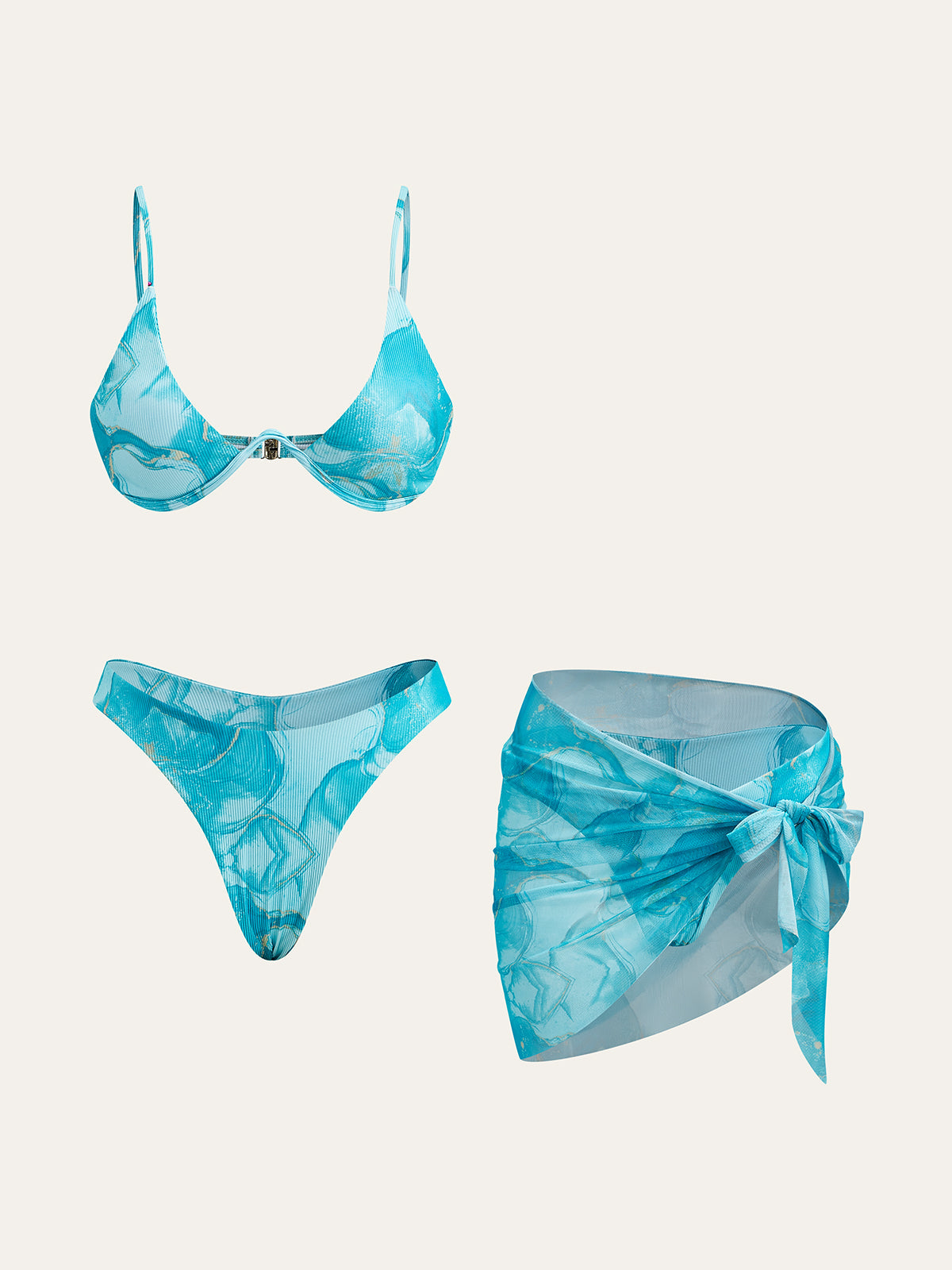 Bikini-Set mit Marmormuster und passendem Überwurfrock 