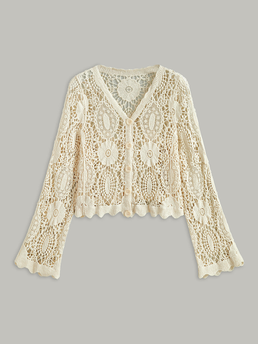 Cardigan boutonné en dentelle au crochet