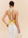 Baumwoll-Leinen-Neckholder-Top mit Ziertasche