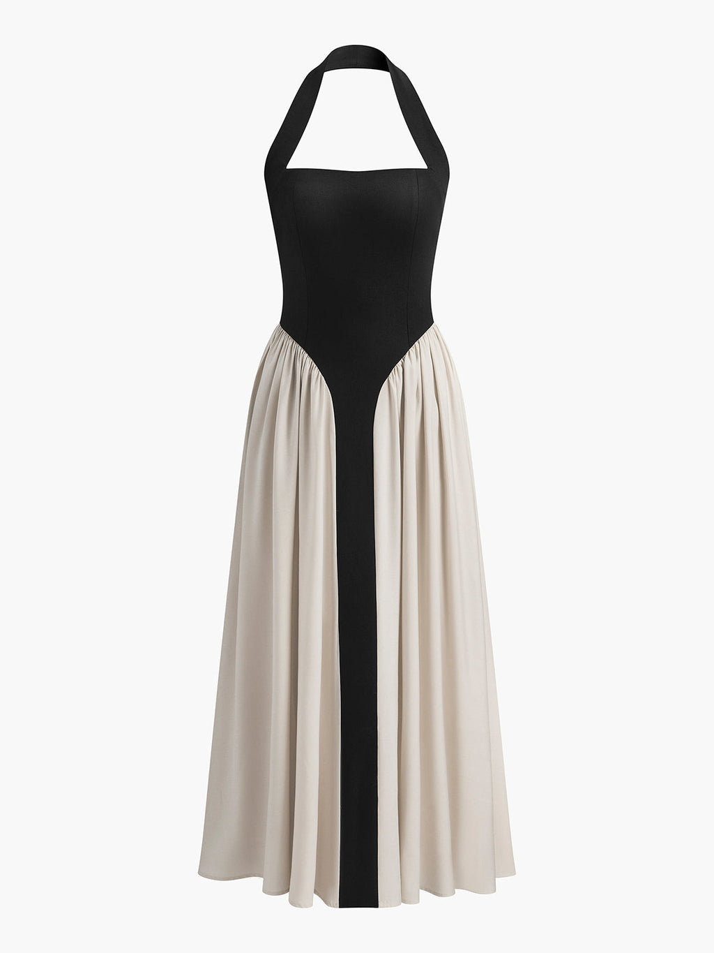 Robe en mélange de lin à encolure dos nu color block