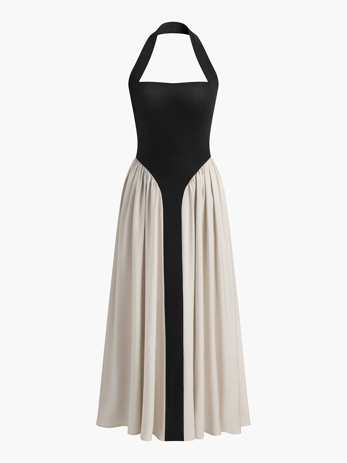 Robe en mélange de lin à encolure dos nu color block