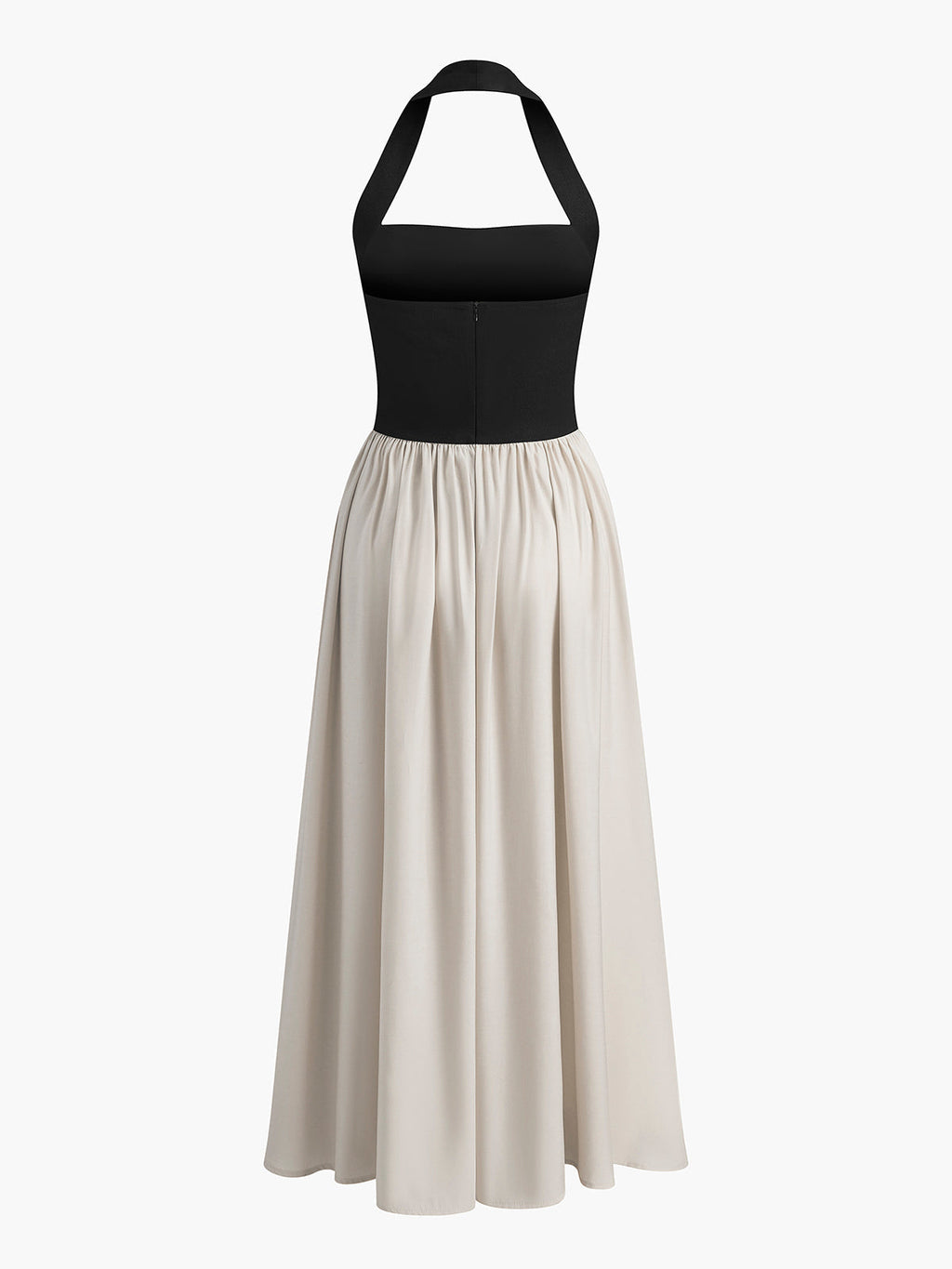 Robe en mélange de lin à encolure dos nu color block