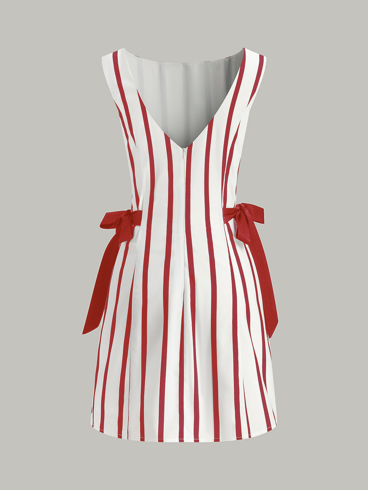 Robe rayée dos nu à double fermeture éclair et nœud double face 