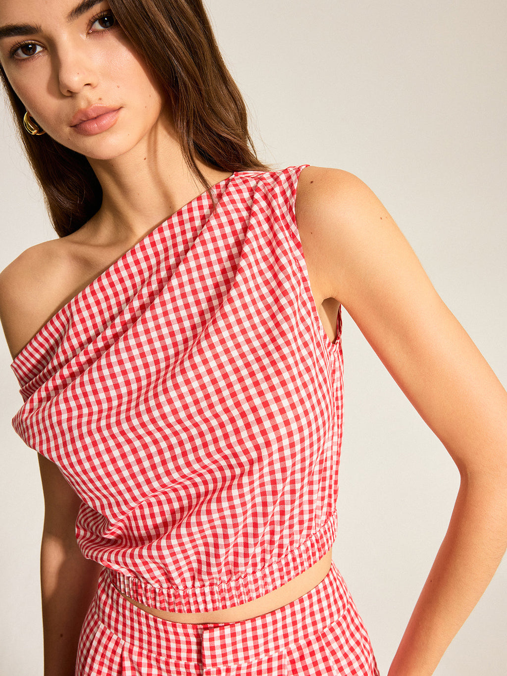 Ensemble haut asymétrique et short en vichy