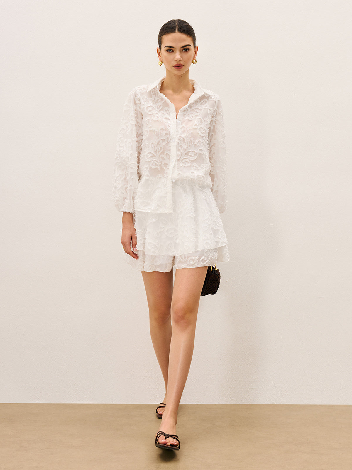 Sheer Embroidered Short Set