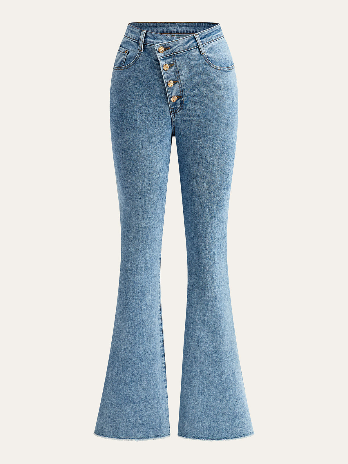 High-Waist-Jeans mit ausgestelltem Bein und Knopfleiste