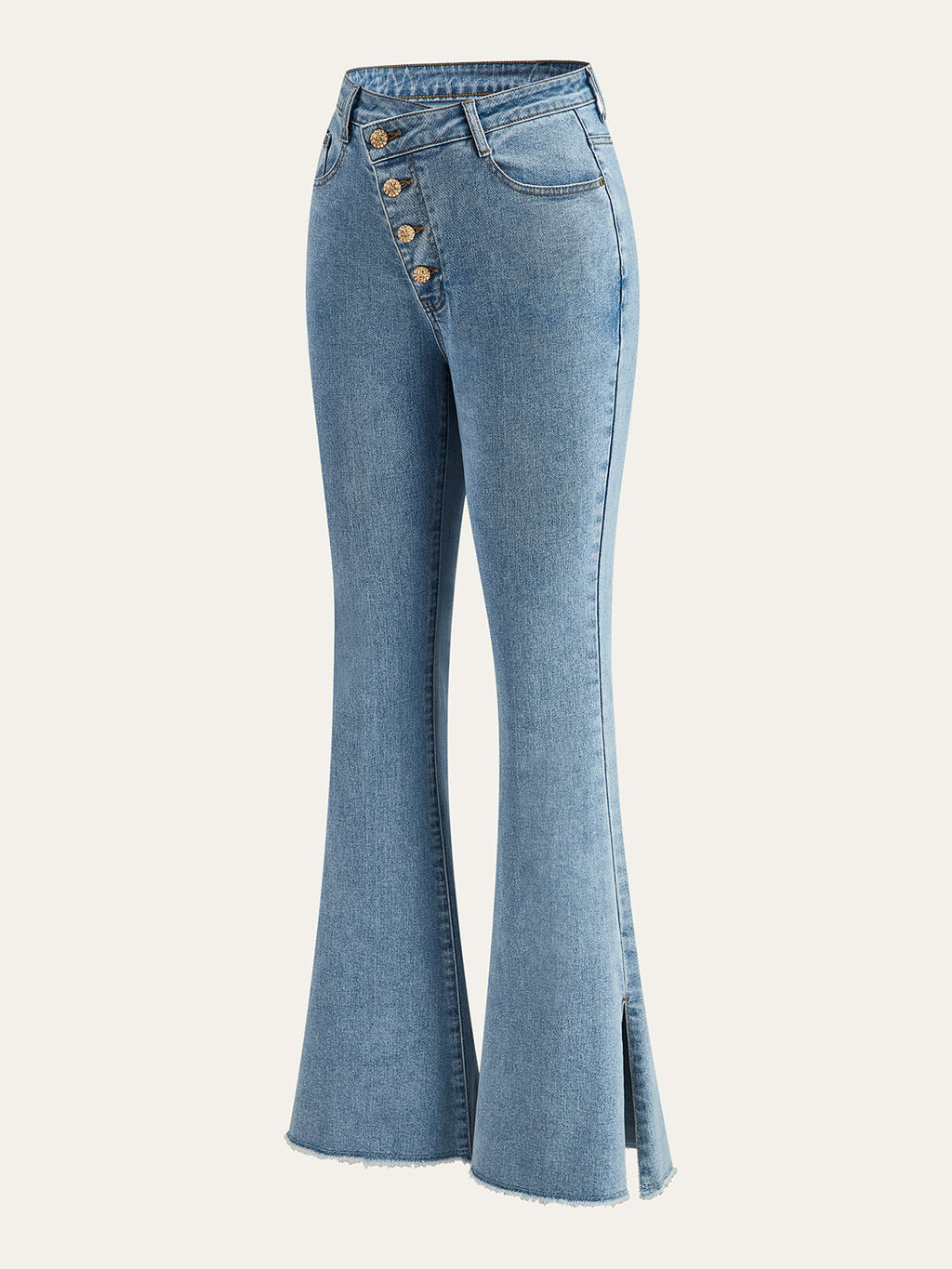 High-Waist-Jeans mit ausgestelltem Bein und Knopfleiste
