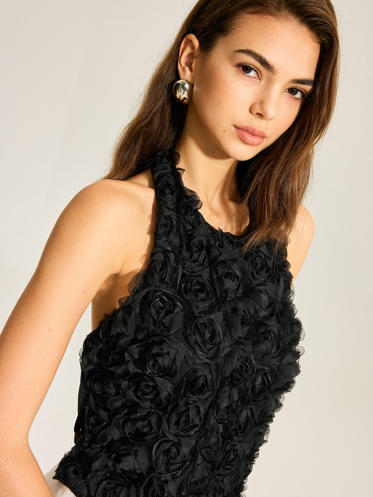 3D Floral Backless Bow Halter Top