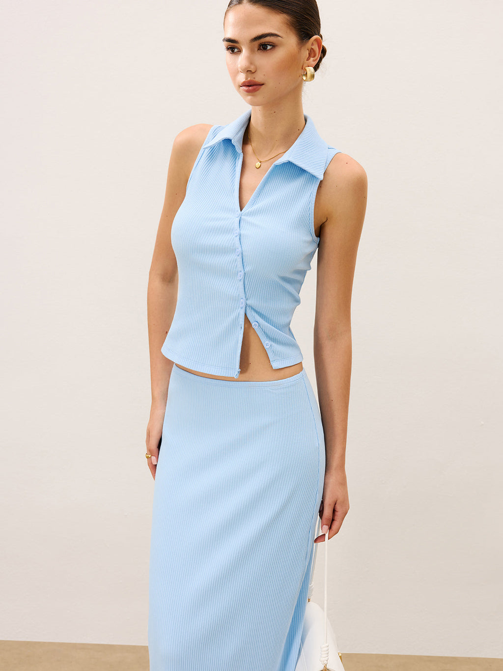 Ärmelloses Crop Top und Maxirock-Set