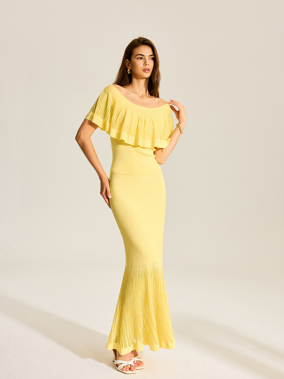 Tulle-Paneled Knitted Skirt