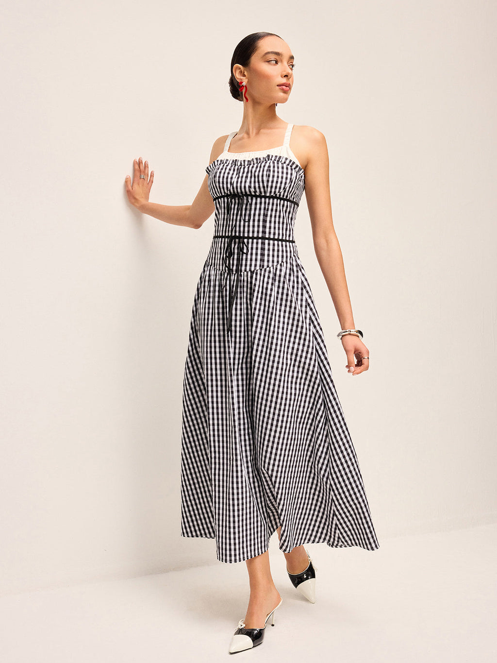 Robe mi-longue façon corset à carreaux vichy