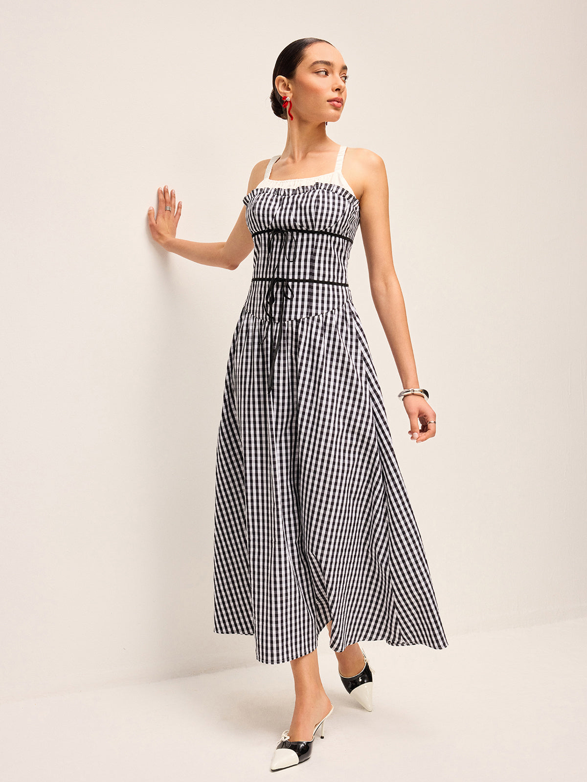 Gingham Corset-Style Midi Dress