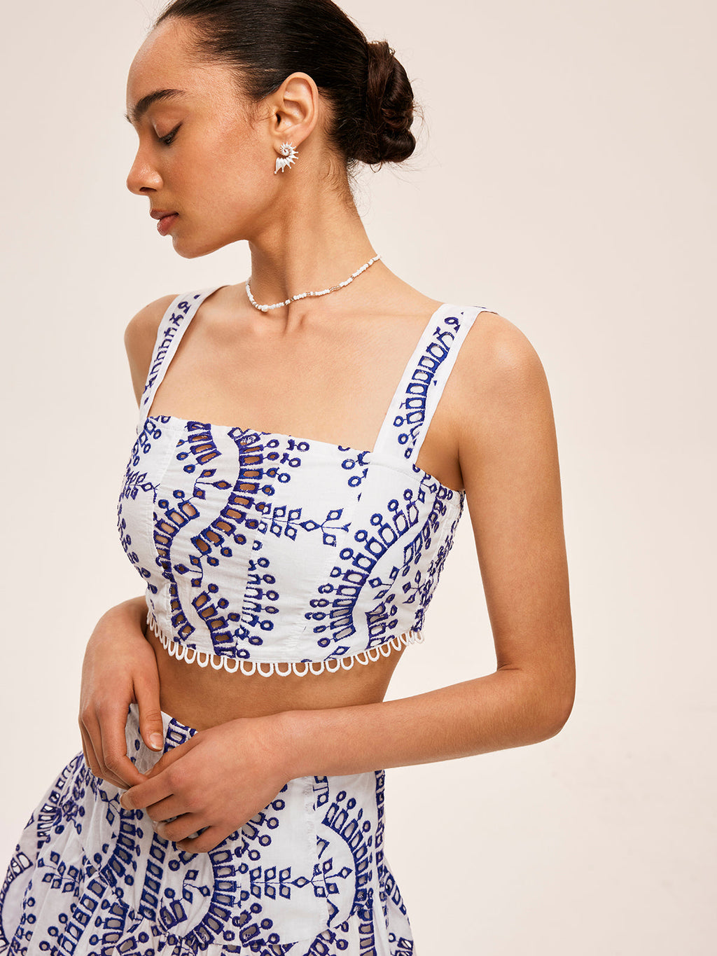 Embroidered Lace Trim Skirt Set