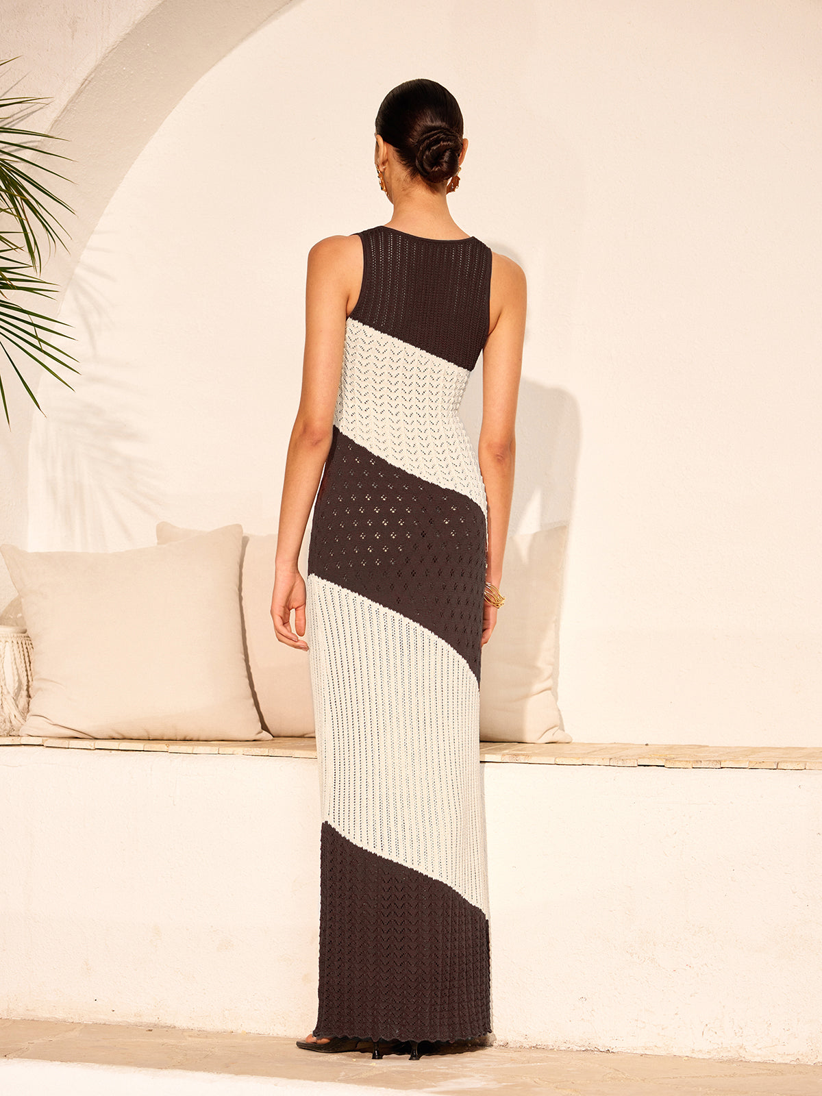 Two-Tone Crochet Front Tie Knit Dress