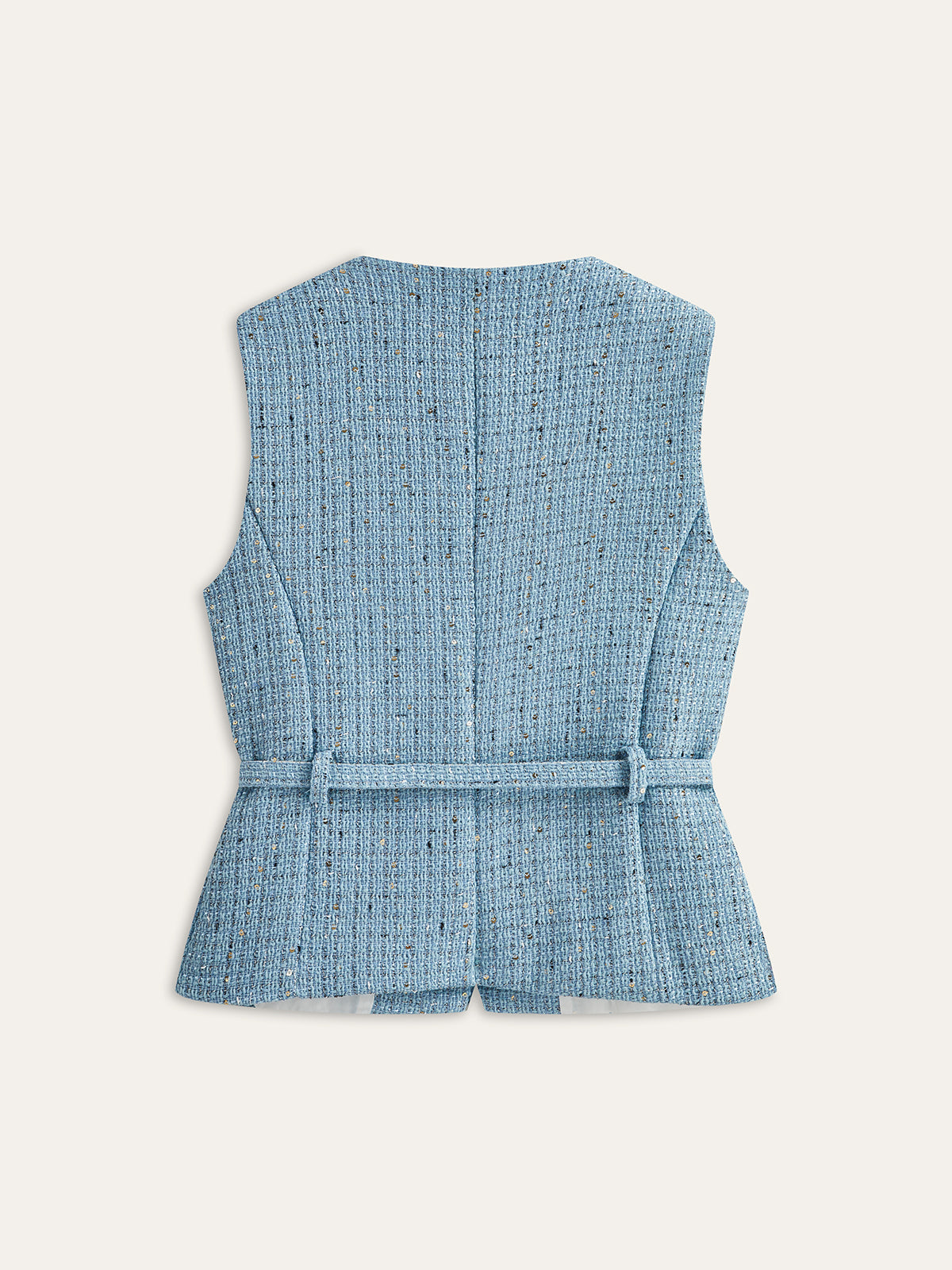 Tweed Sleeveless Belted Vest