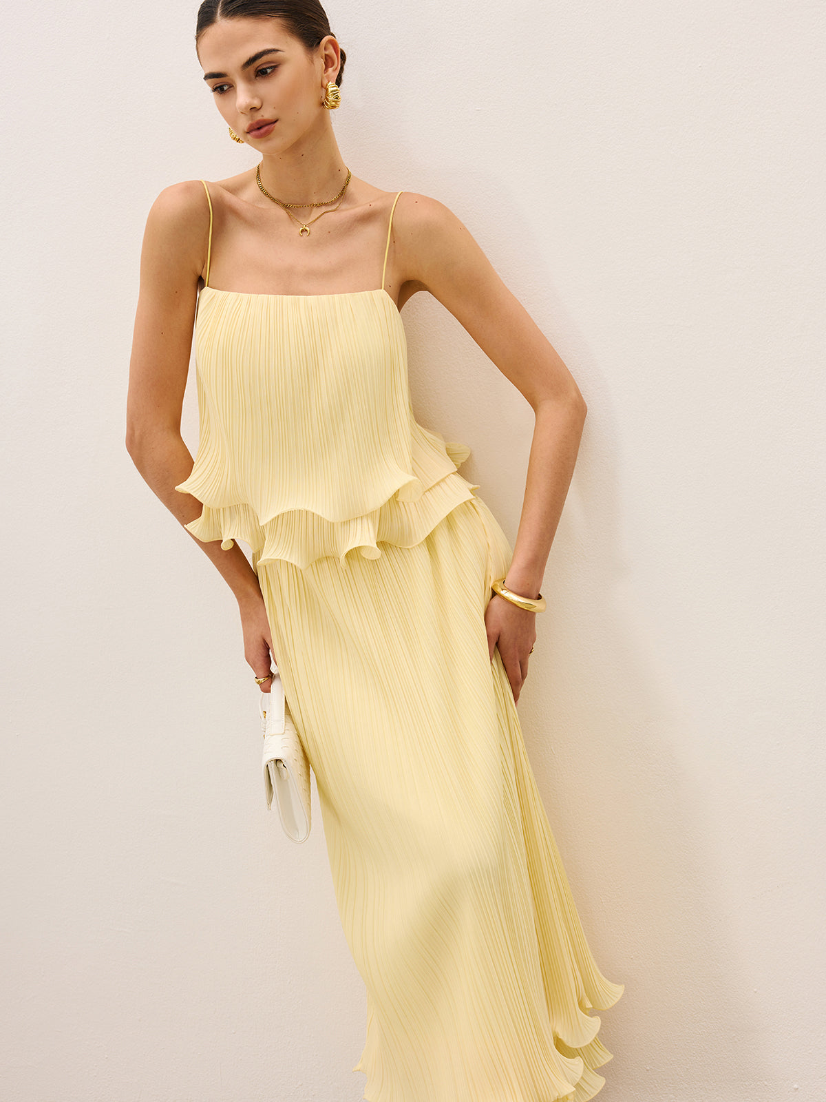 Ensemble jupe plissée à volants superposés 