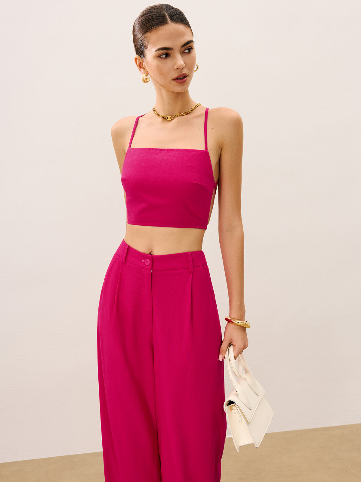 Tie-Back Top and Wide-Leg Pants Set