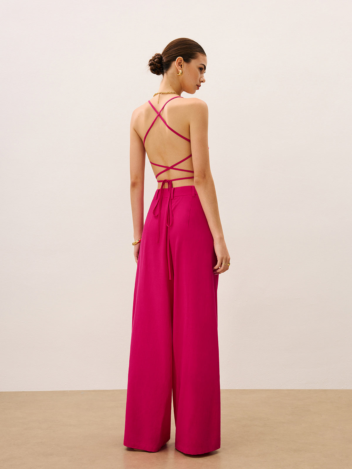 Tie-Back Top and Wide-Leg Pants Set