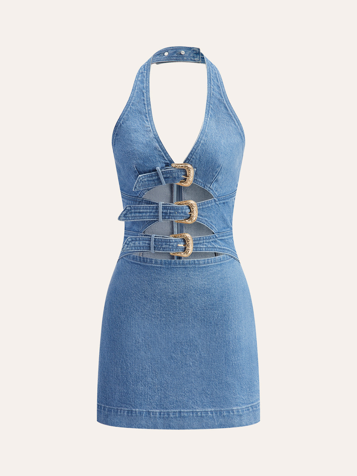 Jeanskleid mit Neckholder und Schnallendetail