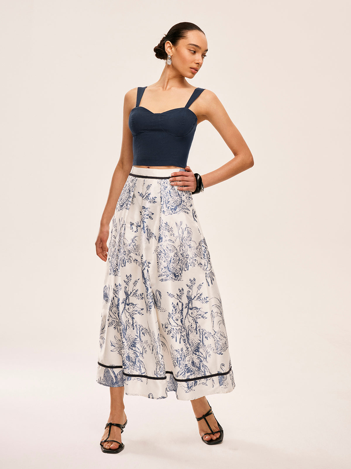 Ensemble jupe en coton et lin à imprimé floral