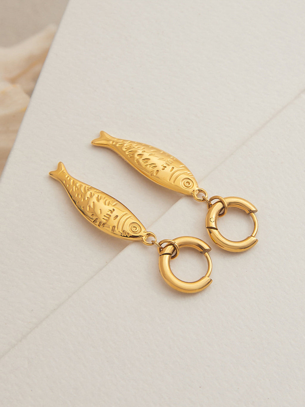 Golden Fish Charm Drop Earrings