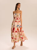 Robe longue bustier étagée à blocs de couleur