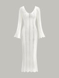 Hollow Ruffle Slim Maxi Sweater Dress