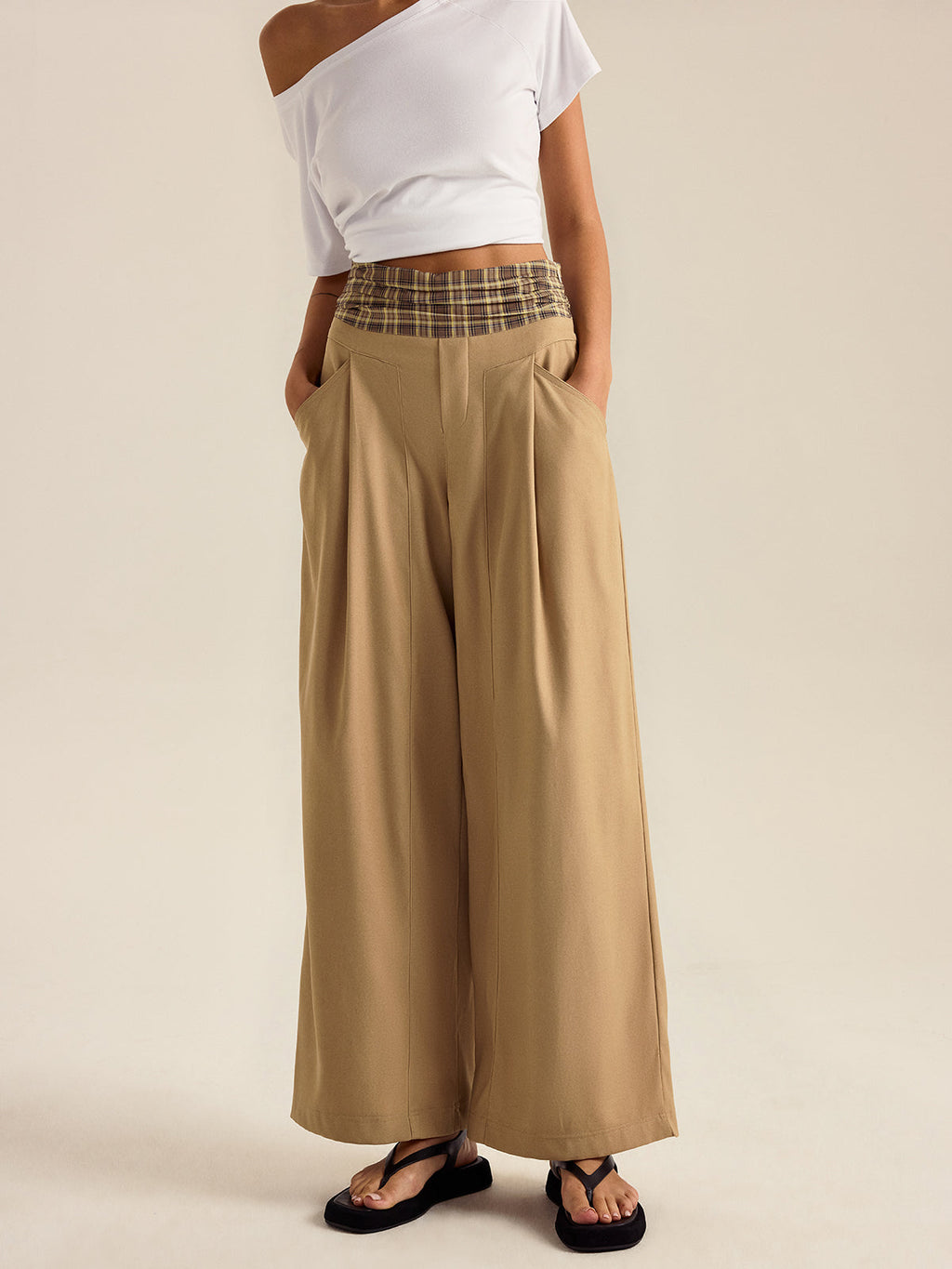 Weite Gingham-Hose mit Taschen
