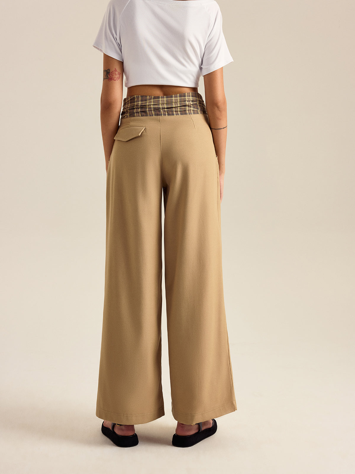 Weite Gingham-Hose mit Taschen