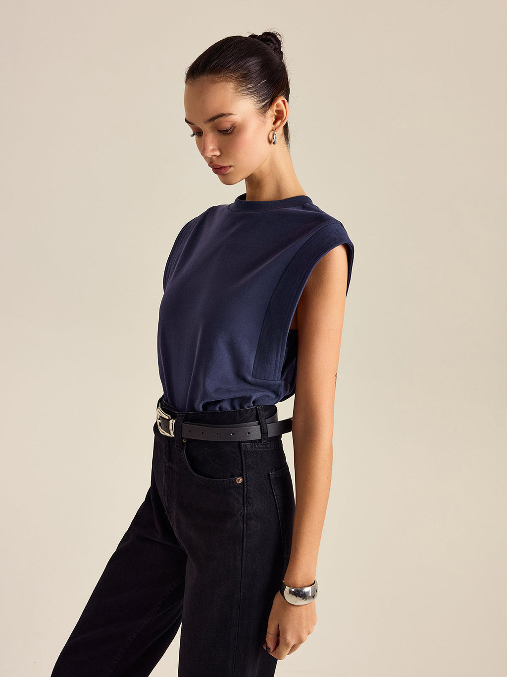 Cotton Crew Neck Sleeveless Top