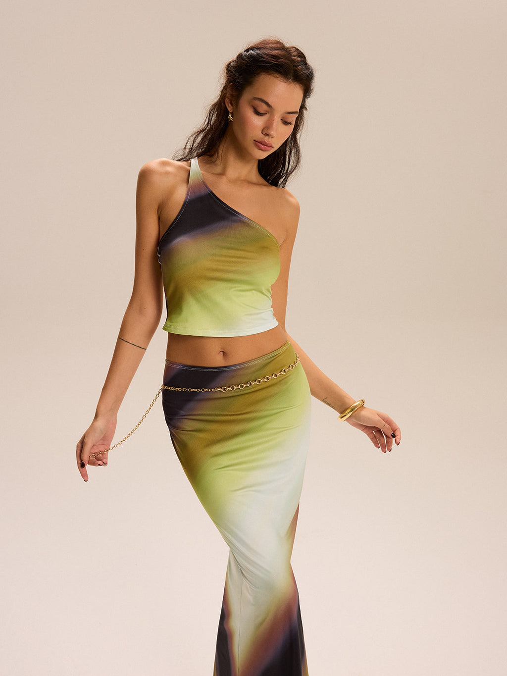 Ensemble jupe asymétrique à imprimé dégradé