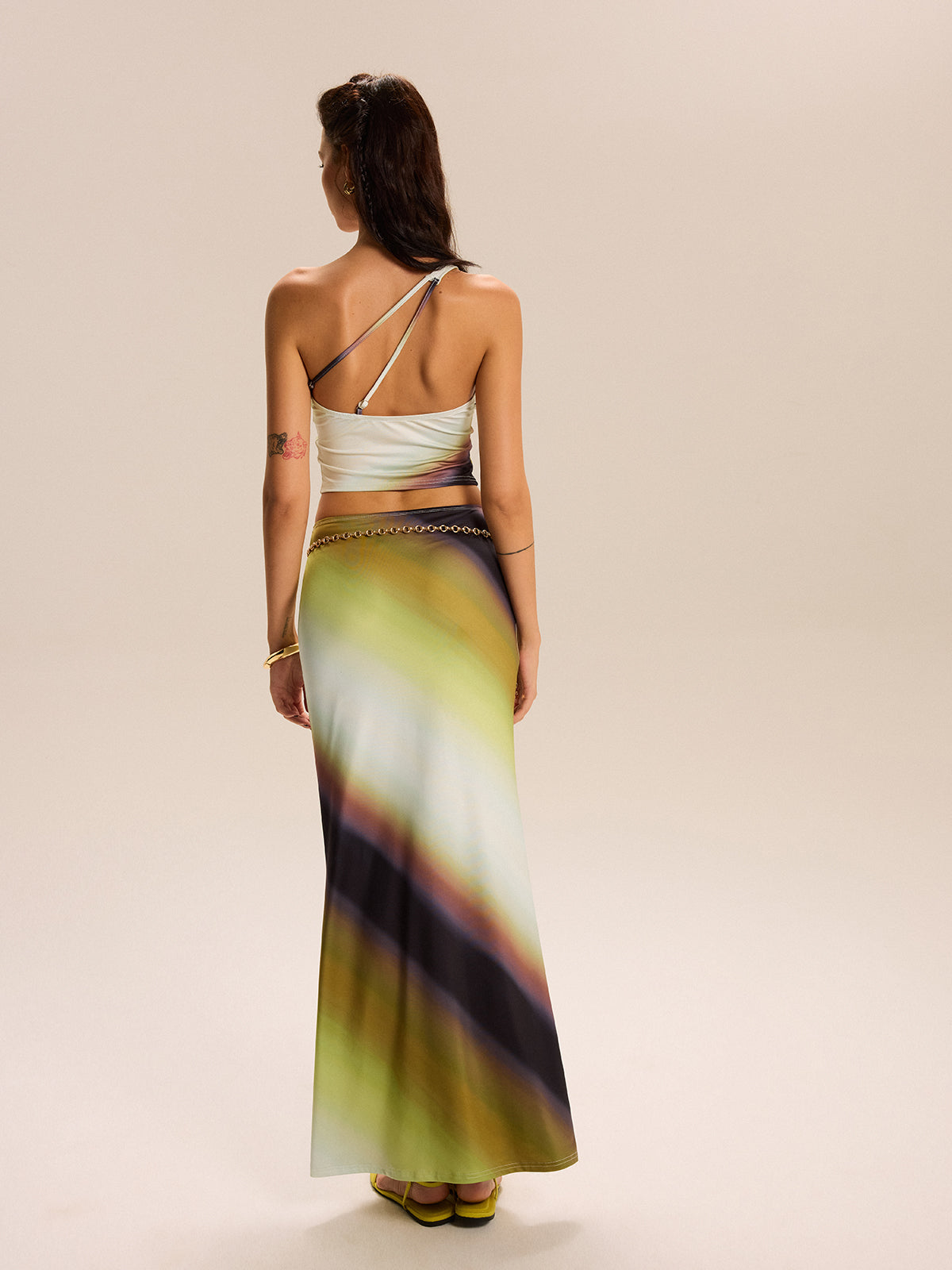 Gradient Print One-Shoulder Skirt Set