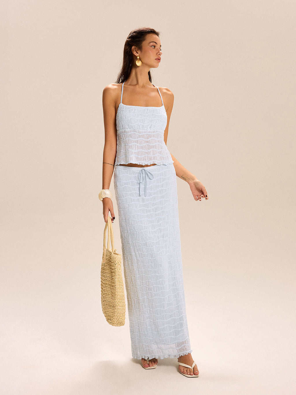 Strukturiertes Neckholder-Crop-Top und Rock-Set