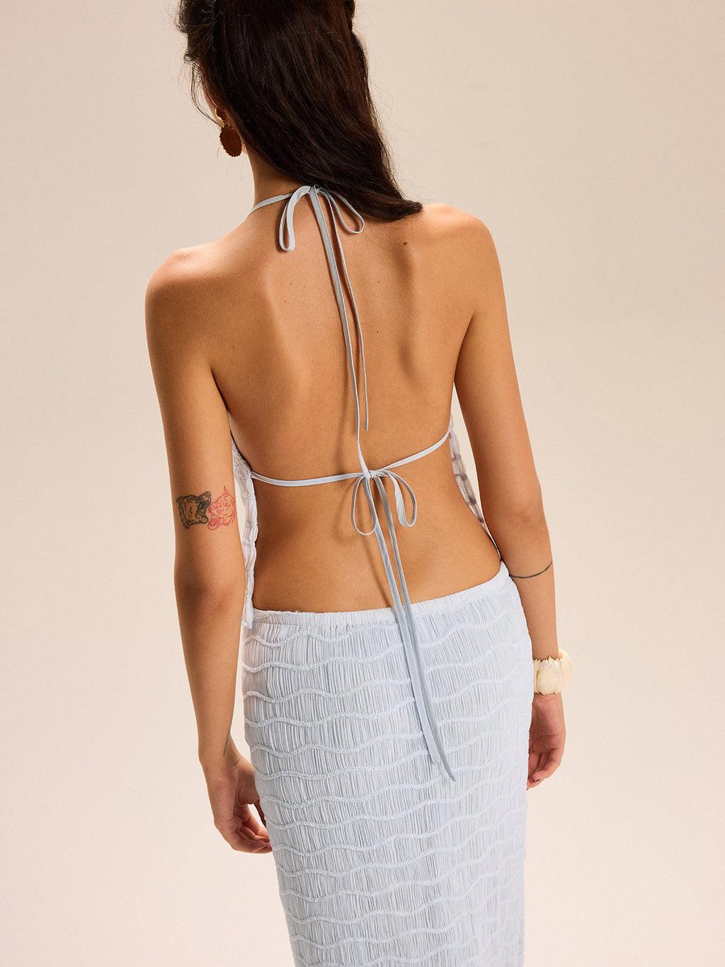 Strukturiertes Neckholder-Crop-Top und Rock-Set
