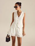 Ensemble short et gilet en coton avec détails boutonnés et poches