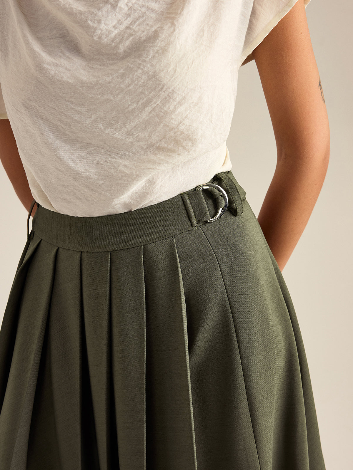 Pleated Midi Skirt with Side Slit