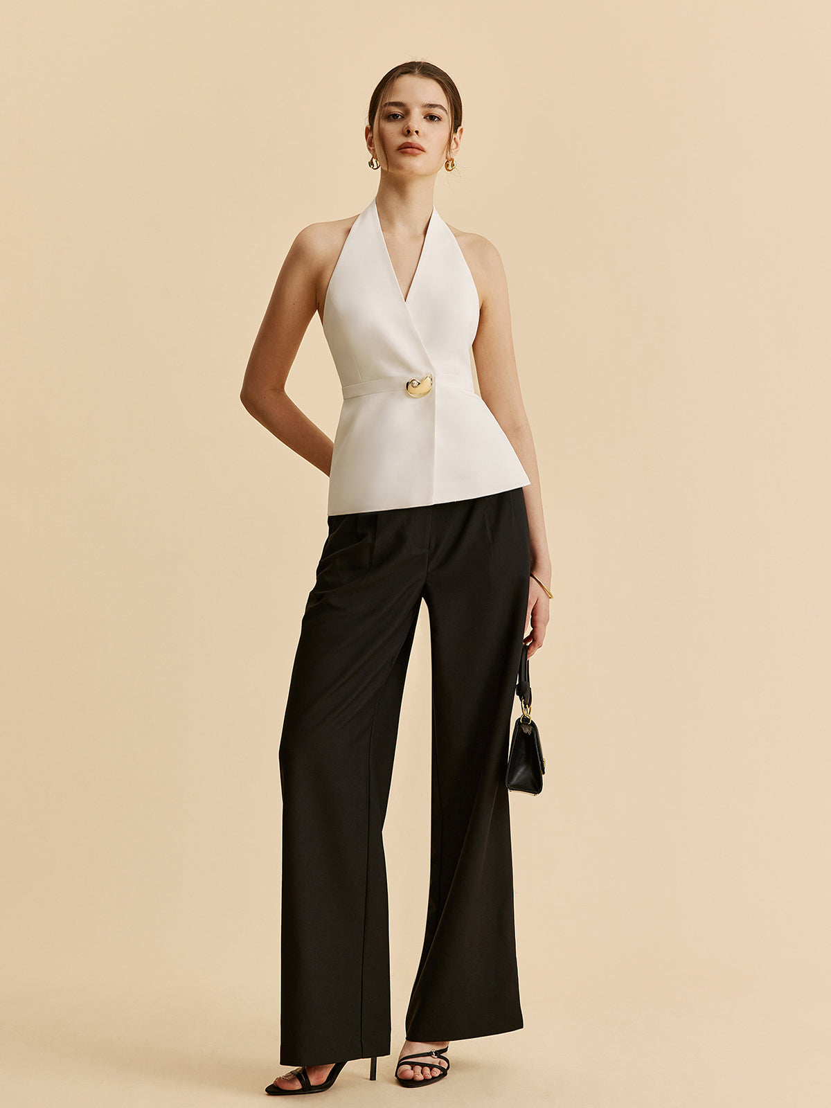 Neckholder-Wickelblazer-Oberteil mit Taschen