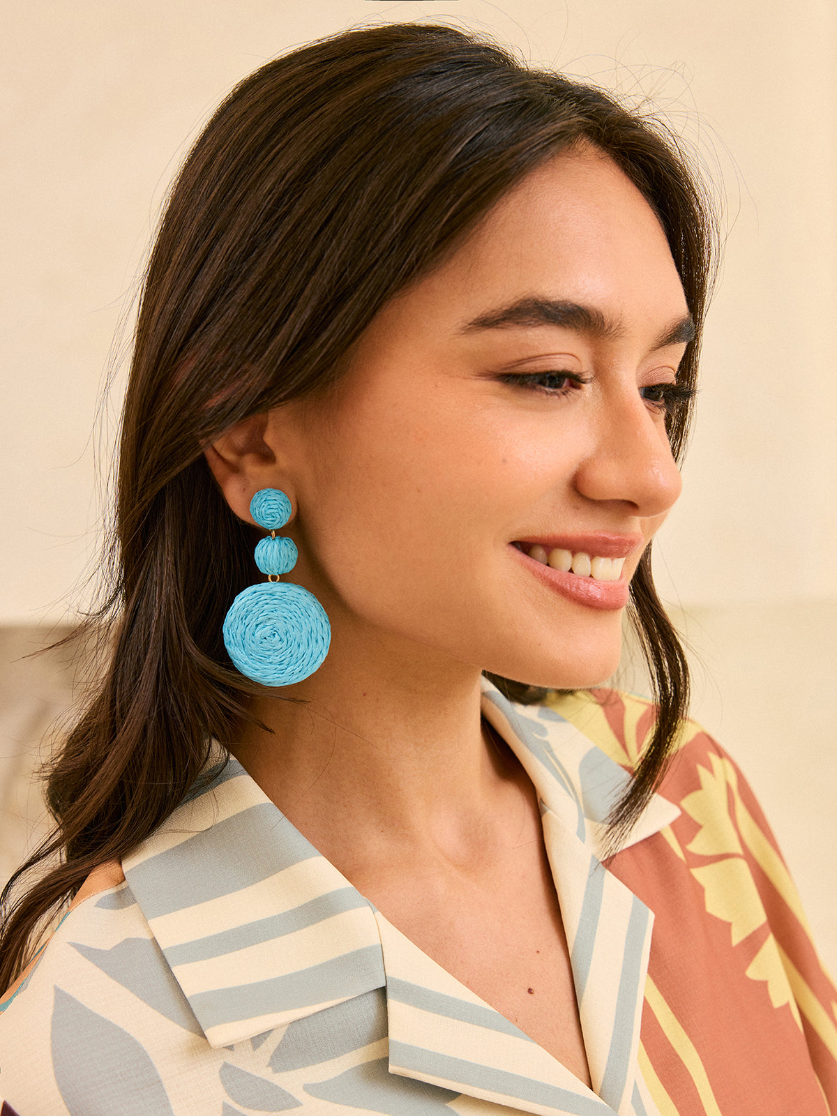 Boucles d'oreilles pendantes Triple Cercle en raphia