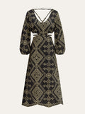 Besticktes Maxikleid mit Cut-Outs