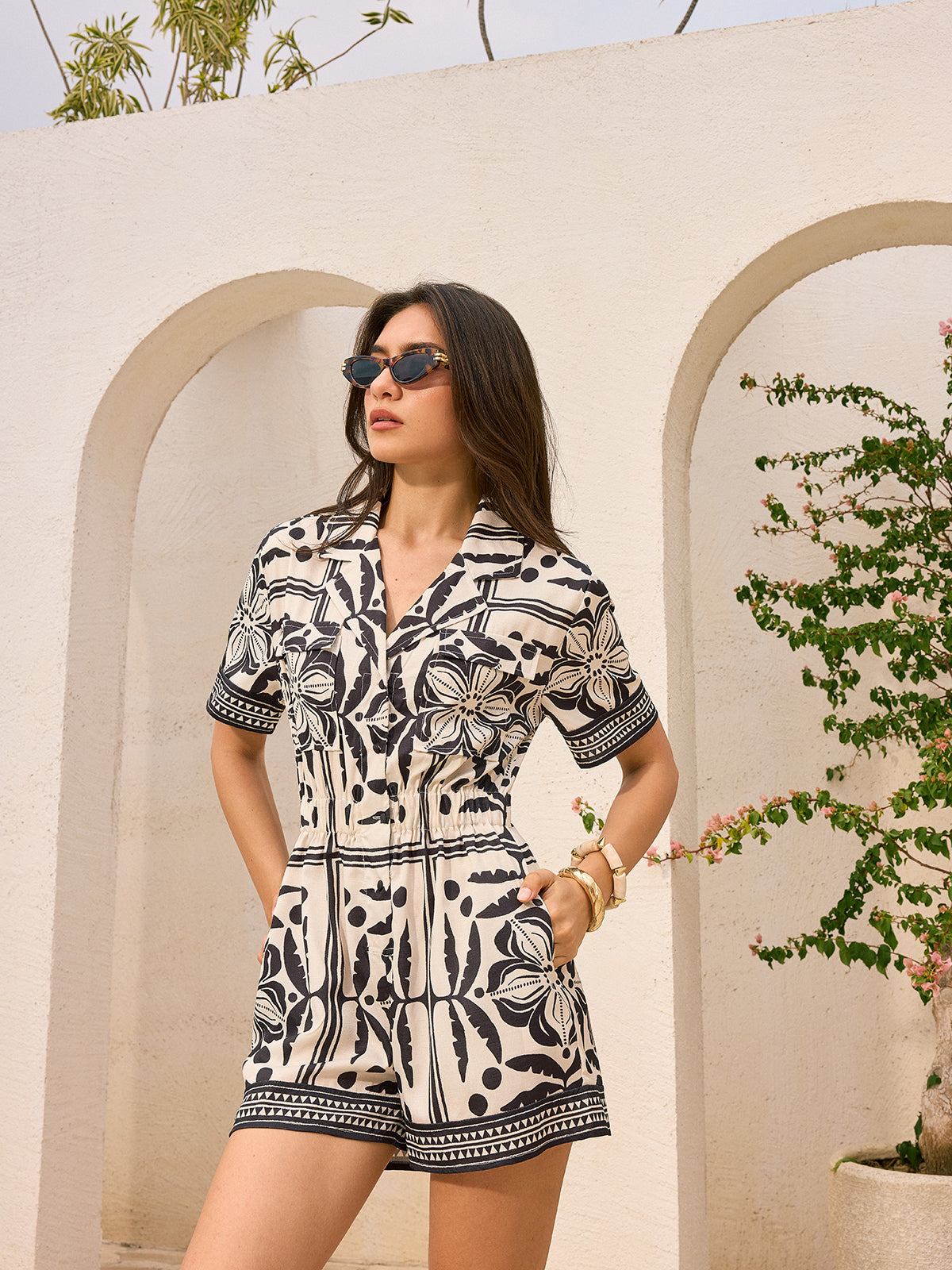 Pocketed Print Jumpsuit