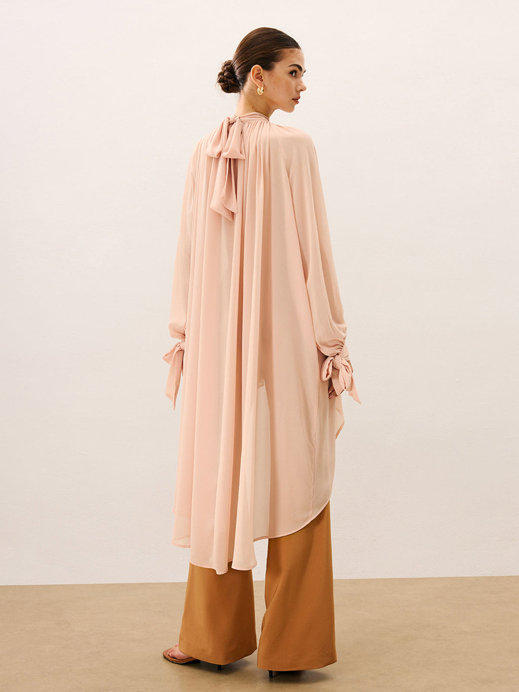 Ruffled Oversized Semi-Sheer Chiffon Blouse