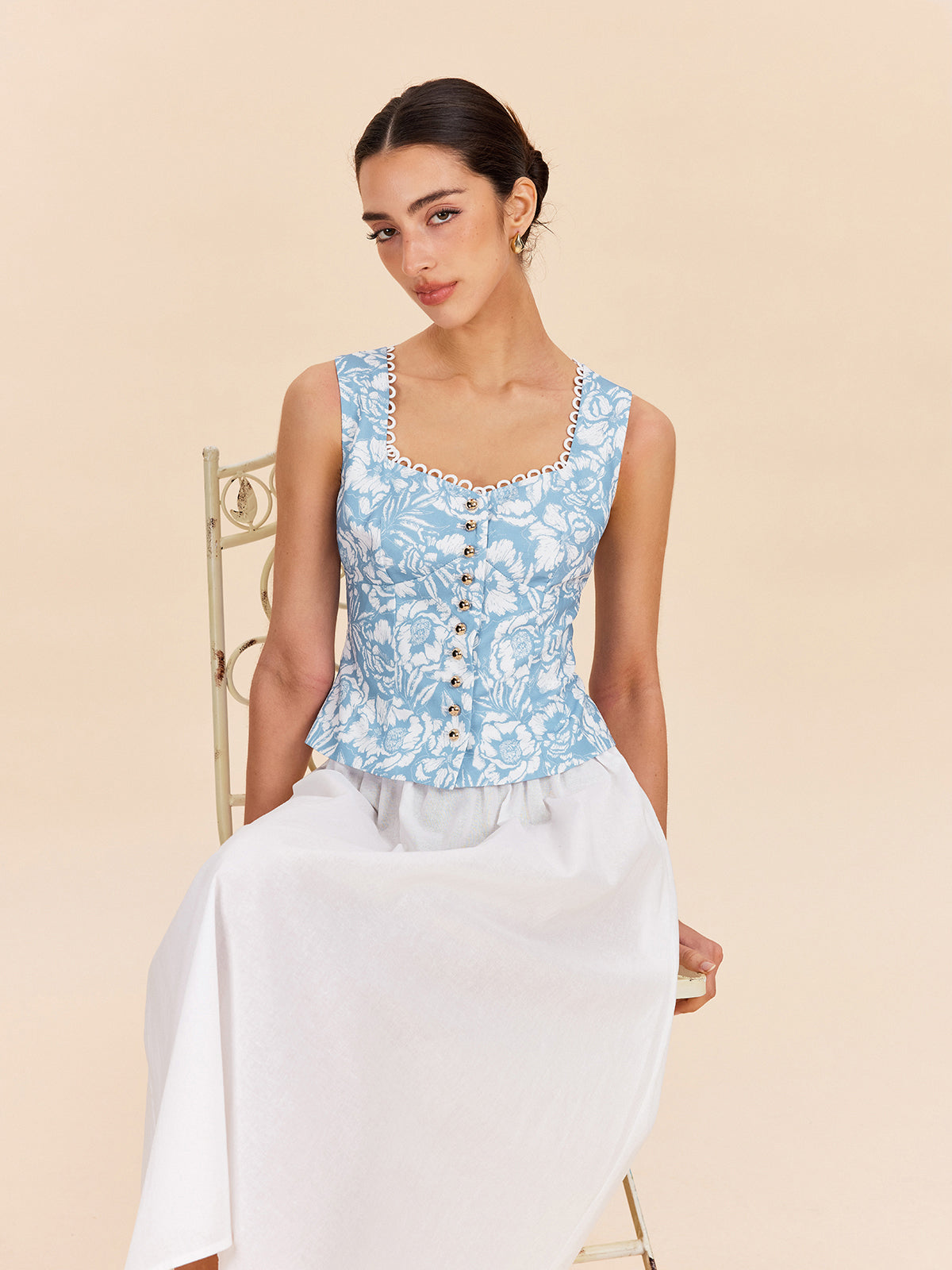 Floral Print Button-Front Top