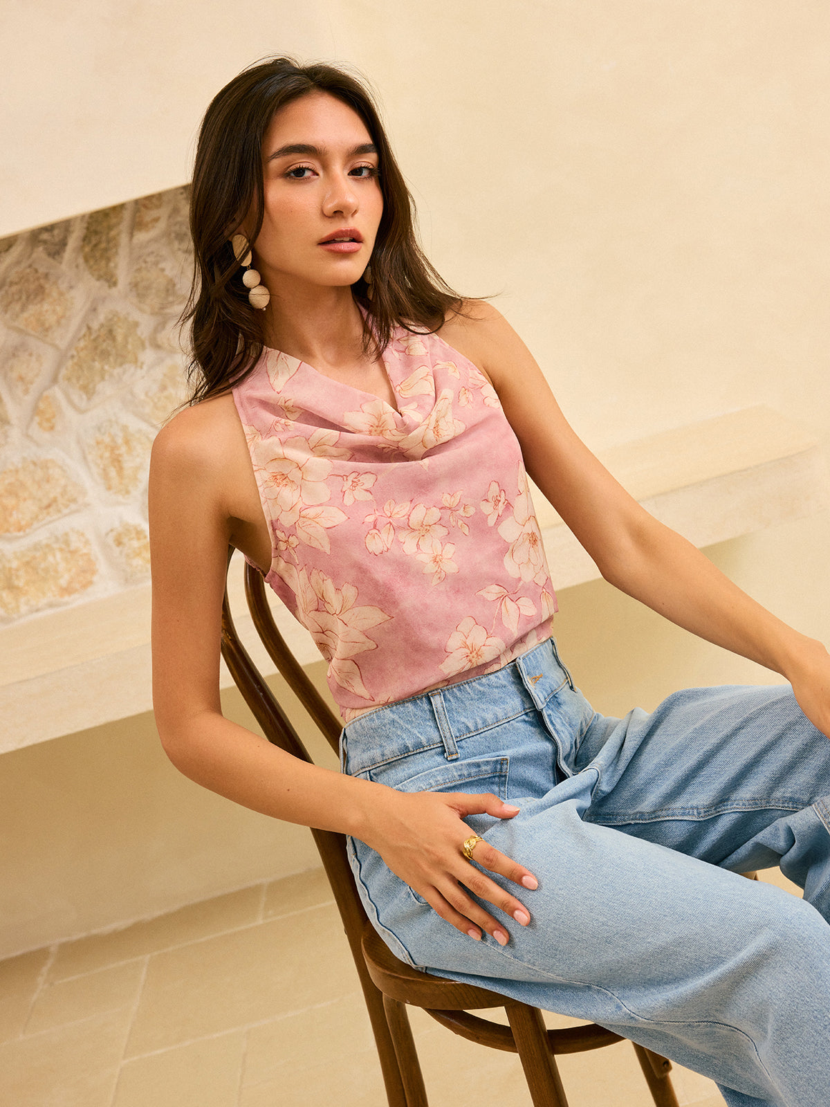 Haut à col bénitier imprimé floral 