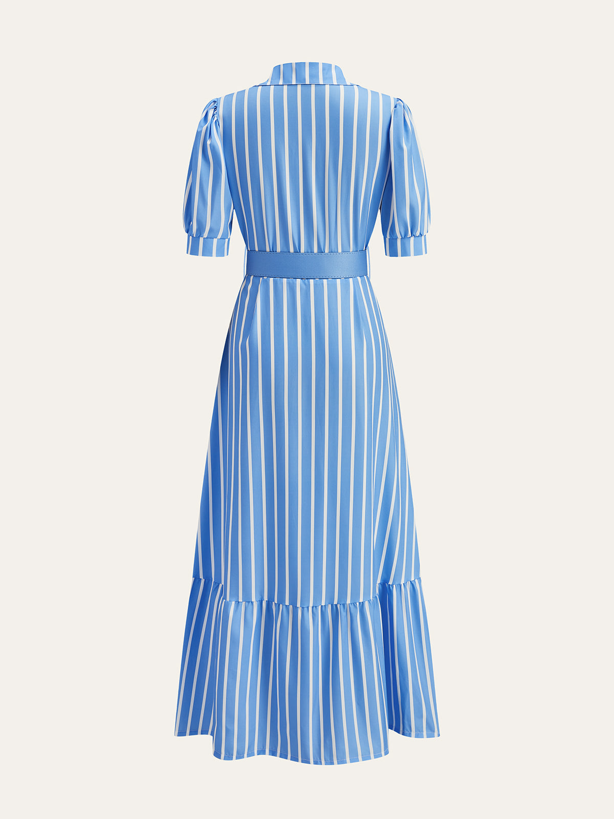 Robe rayée ceinturée à manches bouffantes