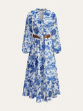 Maxikleid mit Gürtel, Rüschen und Blumenmuster