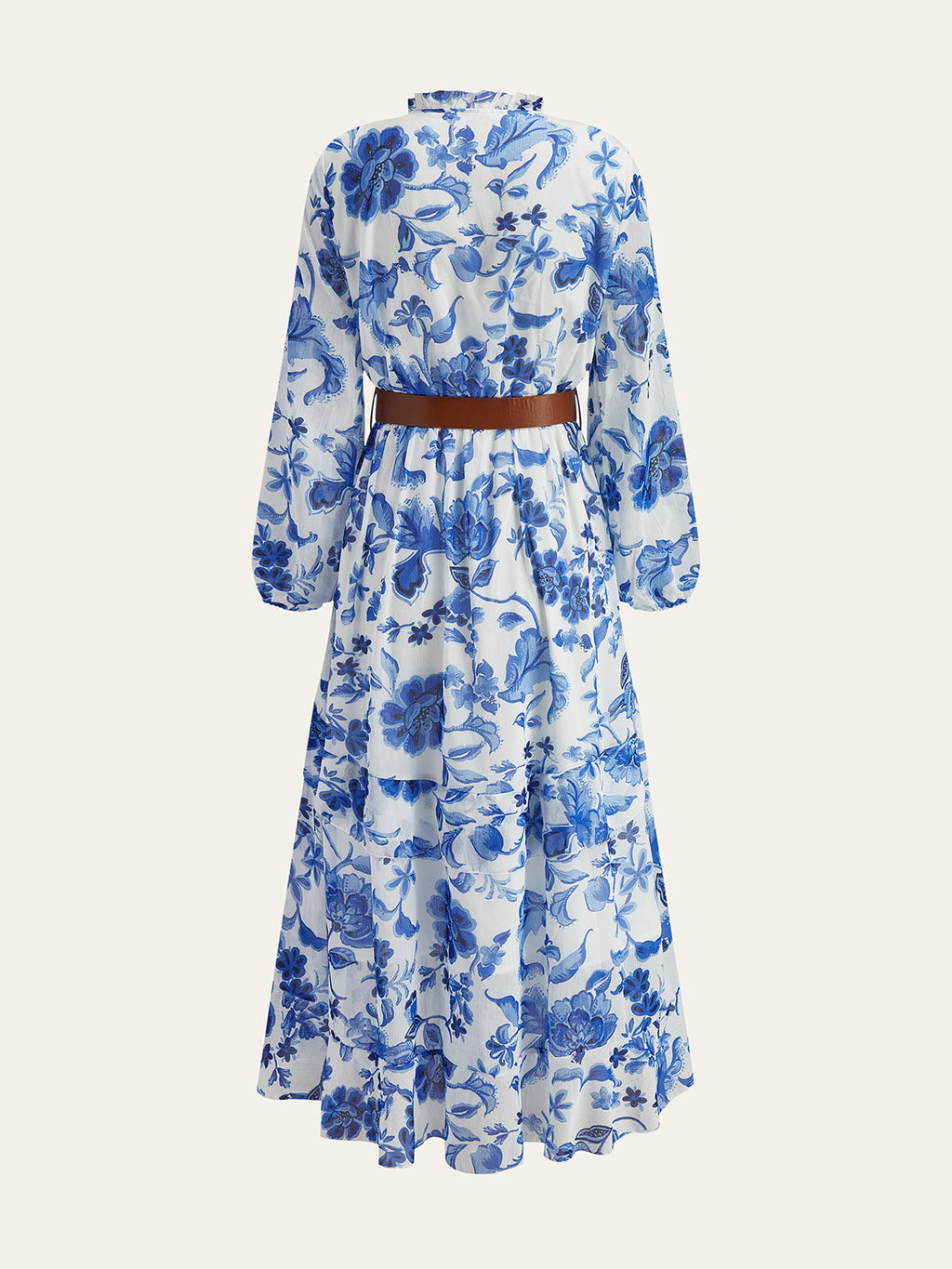 Maxikleid mit Gürtel, Rüschen und Blumenmuster