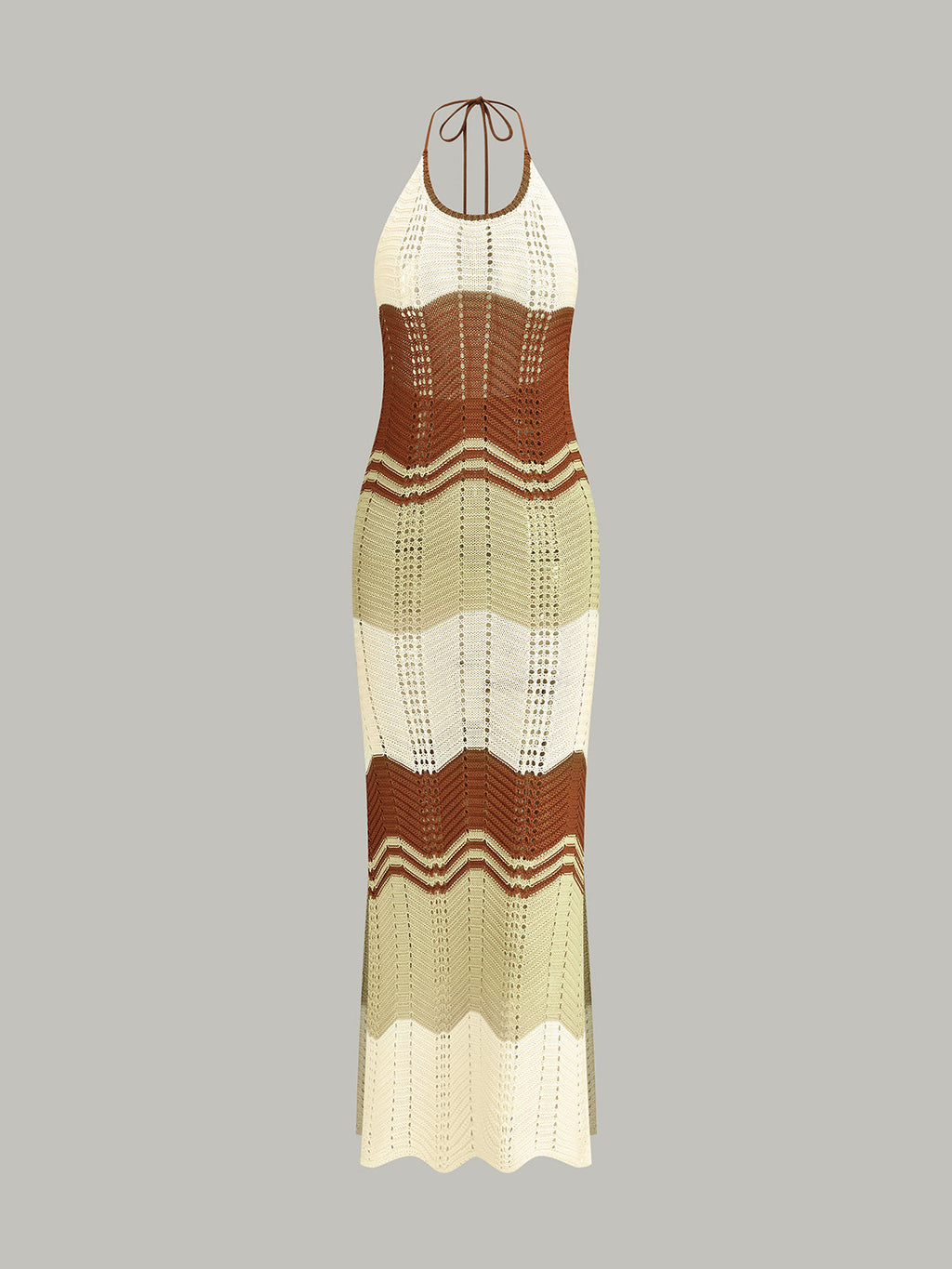 Robe longue licou en crochet semi-transparente à rayures contrastantes